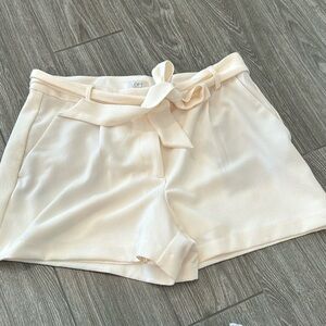 Loft Cream High Waist Casual Shorts with Drawstring and Textured Fabric